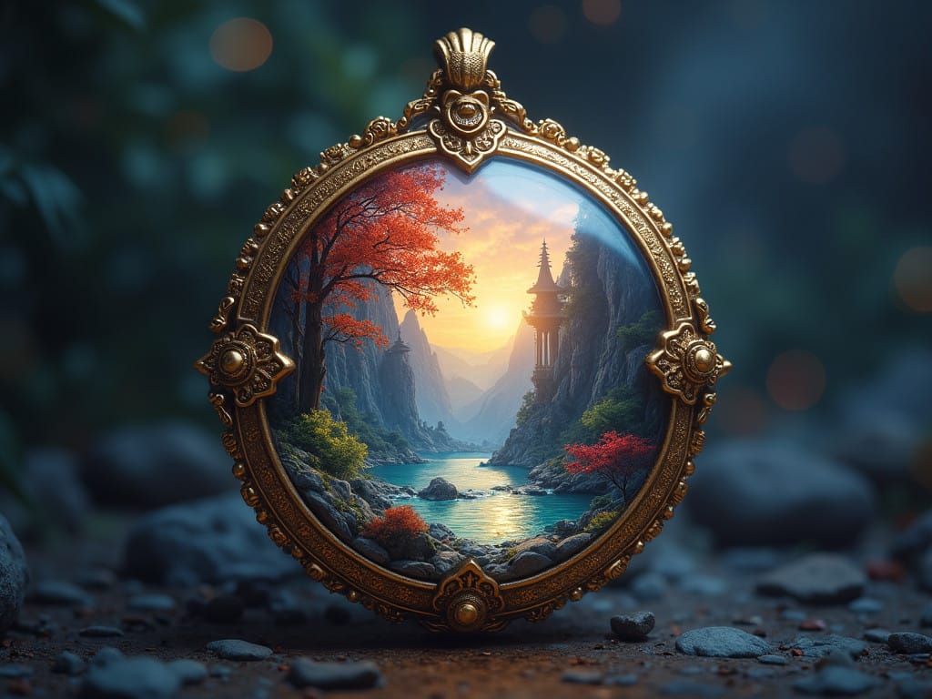 Surreal Amulet Unveils Enchanting Hyperrealistic Landscape