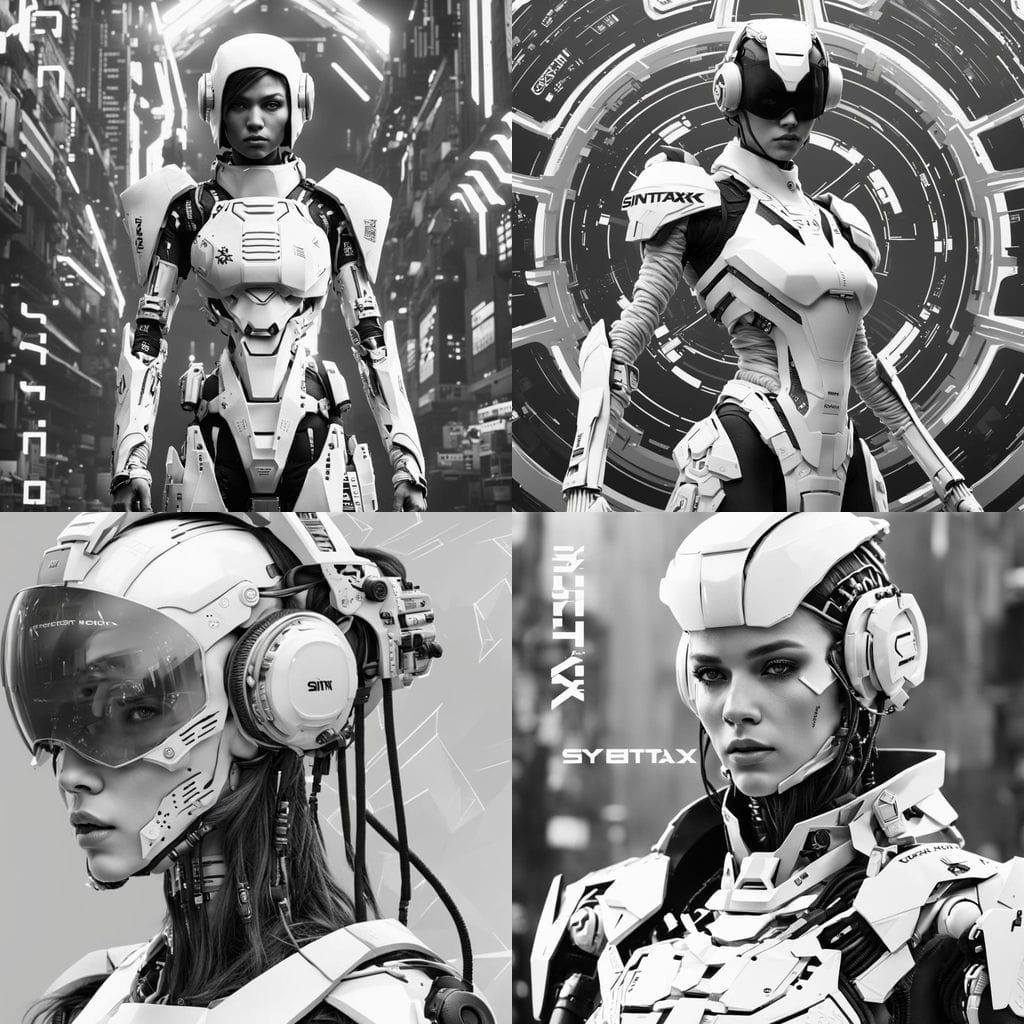 Cyberpunk Woman in Elegant White Armor with Shimmering Cyber...
