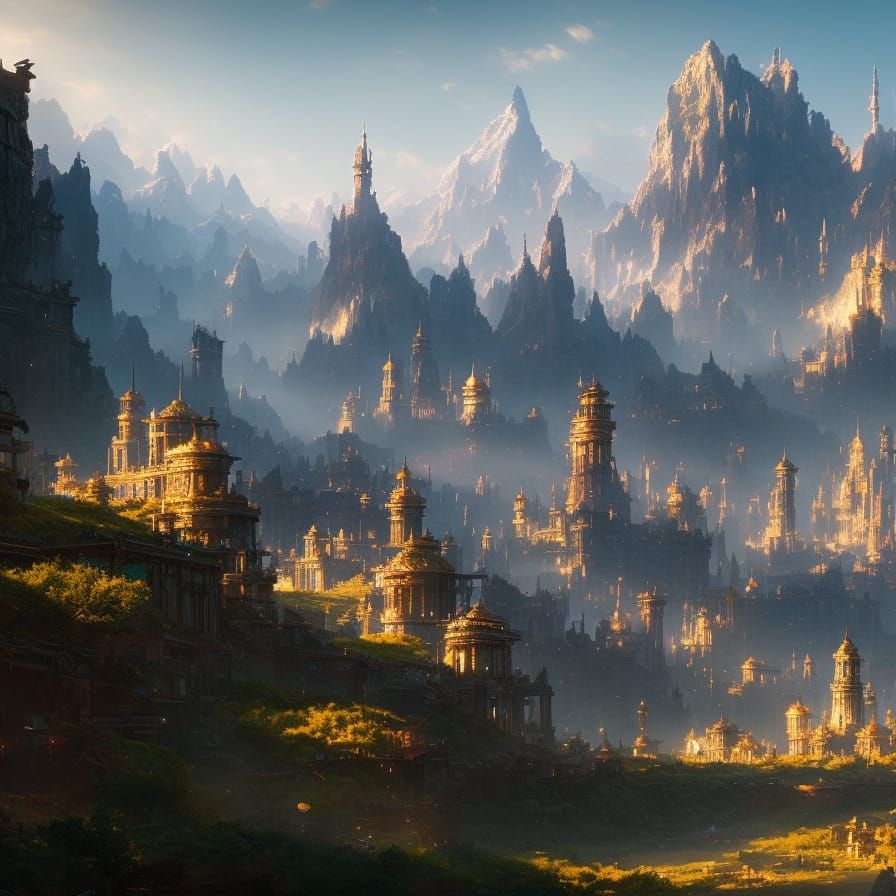 Fantastical Mountain City Concept Art
