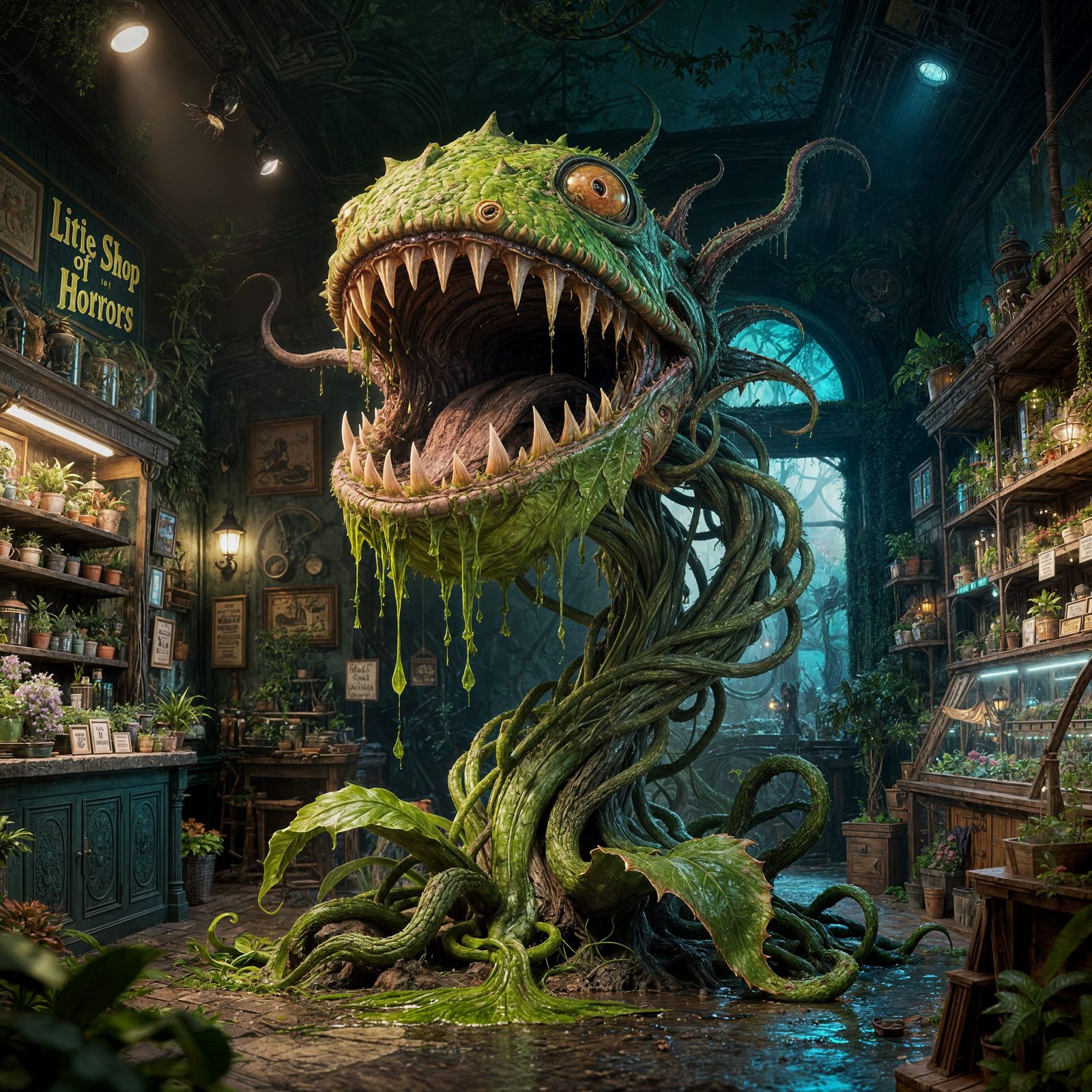 Little Shop of Horrors giant plant that eats people detailed...