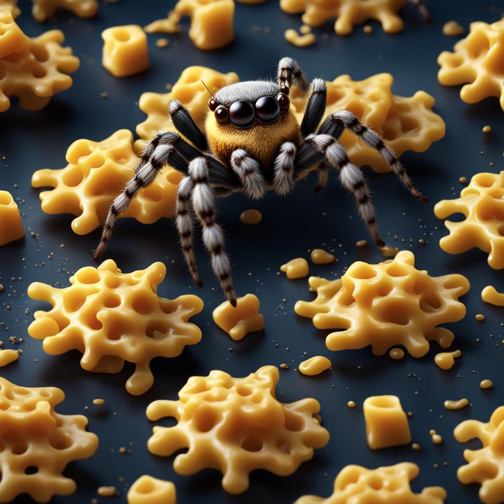 Jumping spider in Mac and cheese