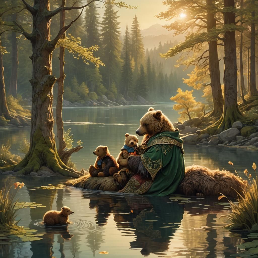 Fantasy Cuddle by the Lake in Matte Painting Style