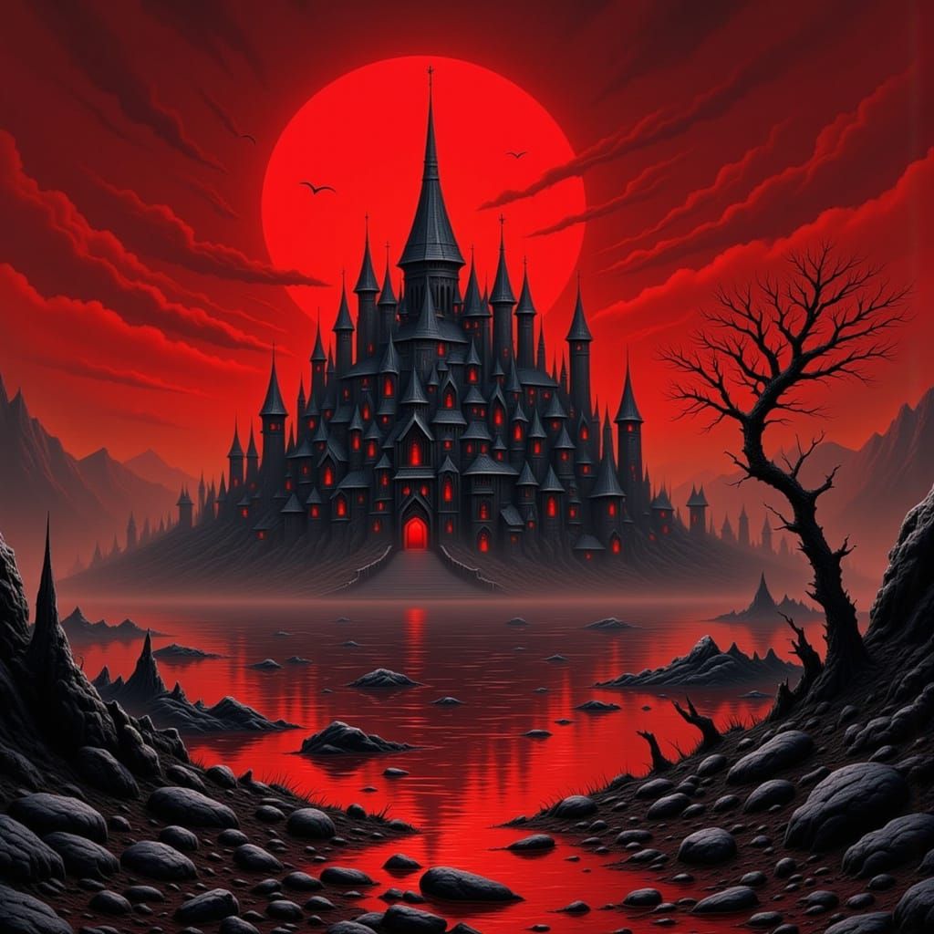 Crimson Apocalypse: Village Burns in Red Haze