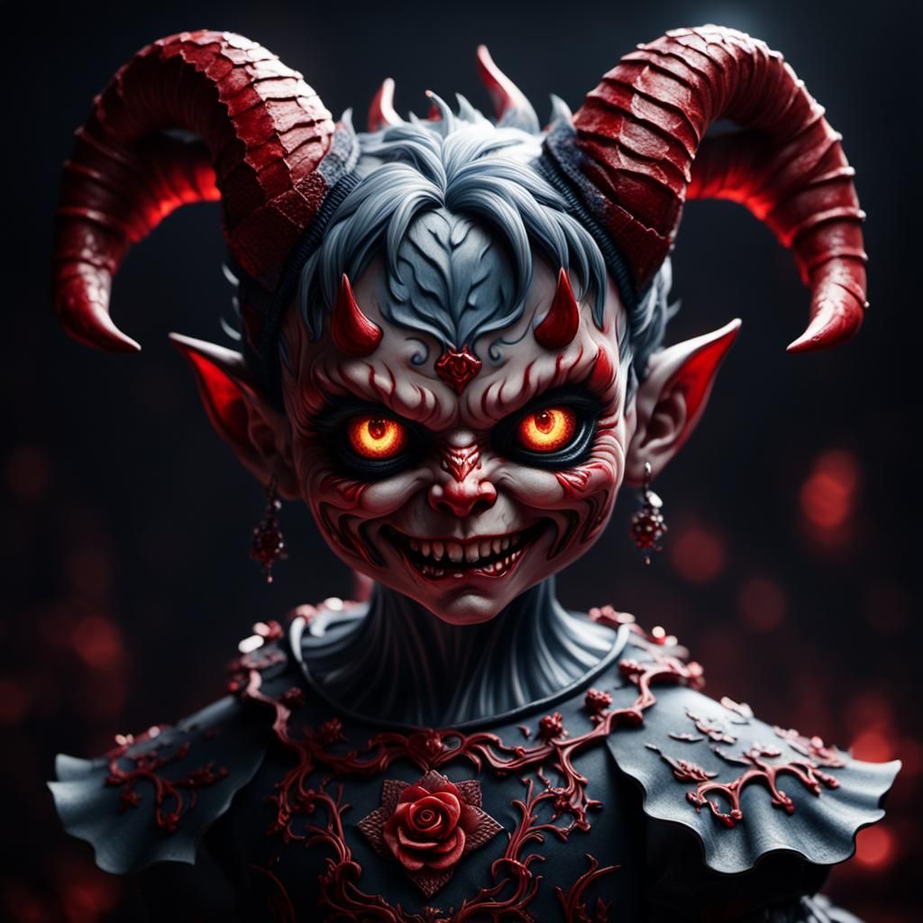 Demonic Porcelain Devil Doll in Detailed Matte Style