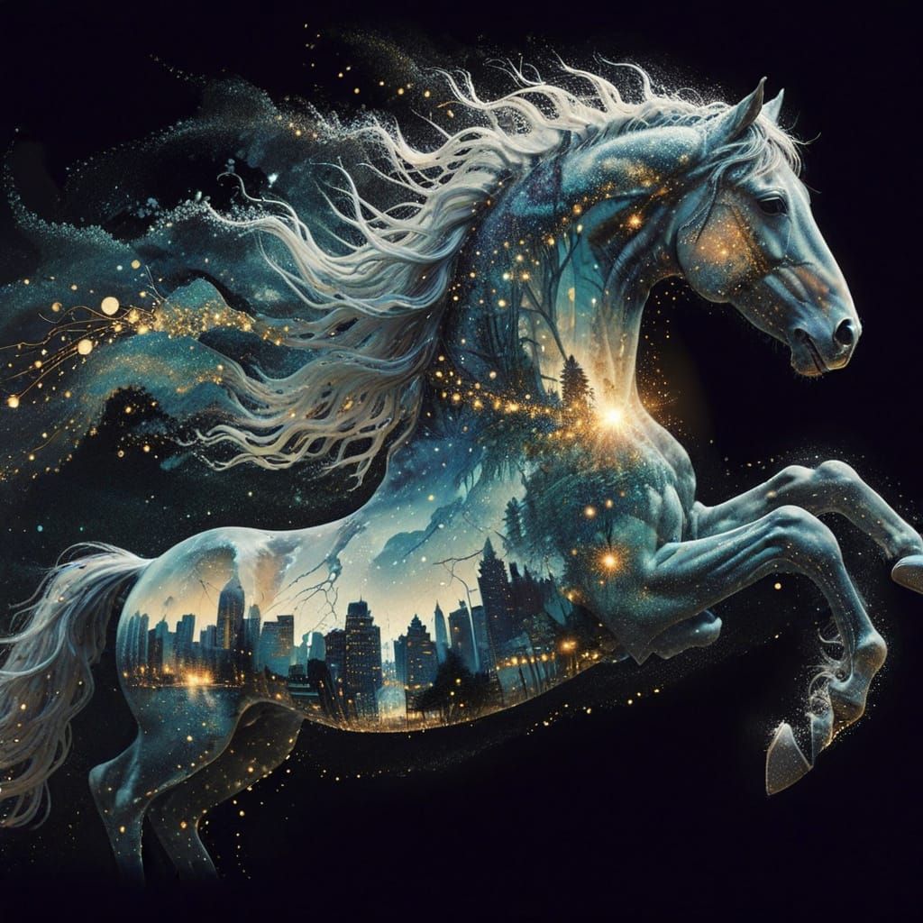 By Gustave Klimt and Tamara Lempika:: Double exposure, dual exposure!! Front view :: The beautiful galaxy dripping into ...