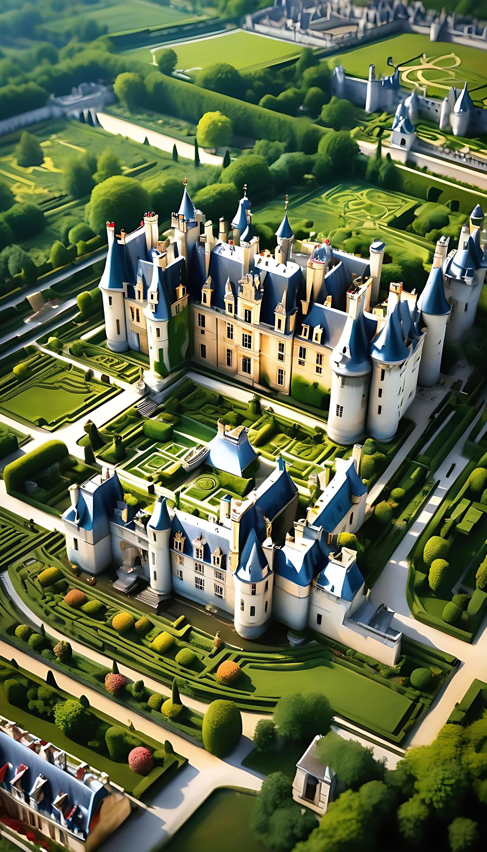 Surreal Château de Villandry Tilt-Shift Illustration