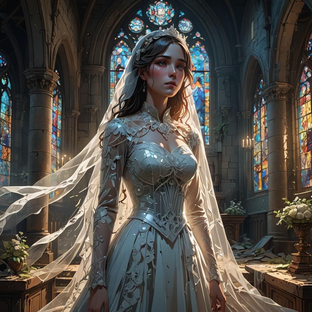 Ethereal Ghost Bride in Abandoned Chapel