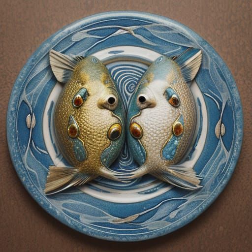 Surreal Fish Scene in Bokeh Style with Aphrodite and Swallow