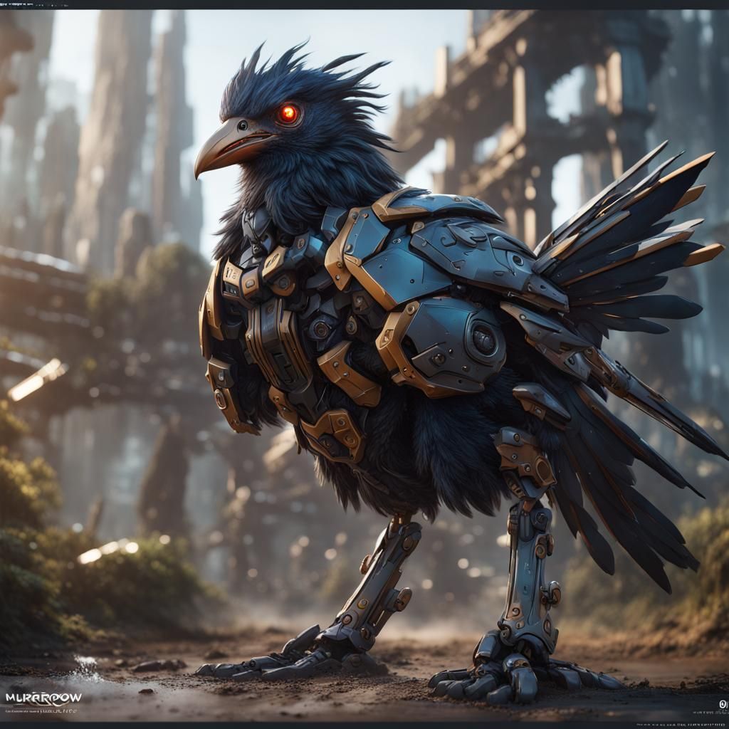 Hyperrealistic Mecha Murkrow: Detailed Matte Painting