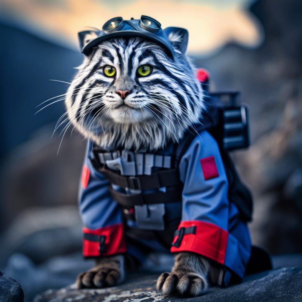 Pallas Cat in Firefighter Costume: Hyperrealistic Detail