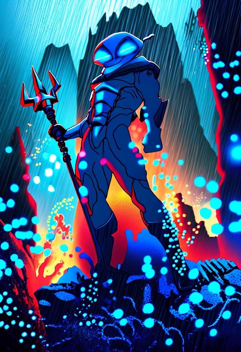 Black Manta with Trident in Stormy Digital Art