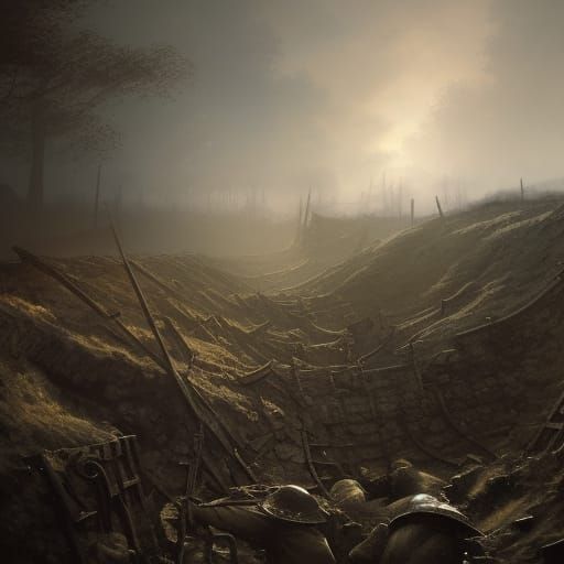 WWI Trenches in Somme: Dark Fantasy Concept Art