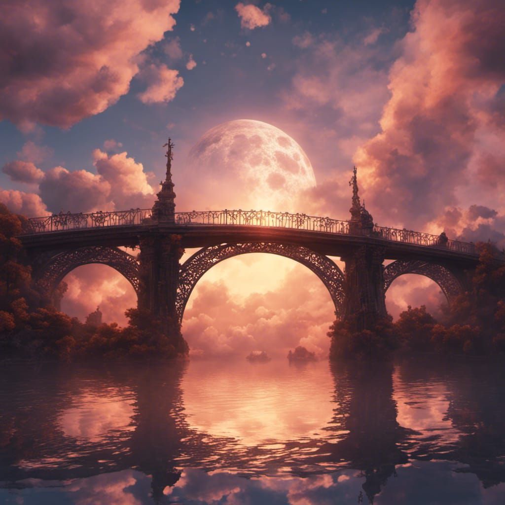 Cloud Bridge to Heaven at Sunset: Fantasy Concept Art