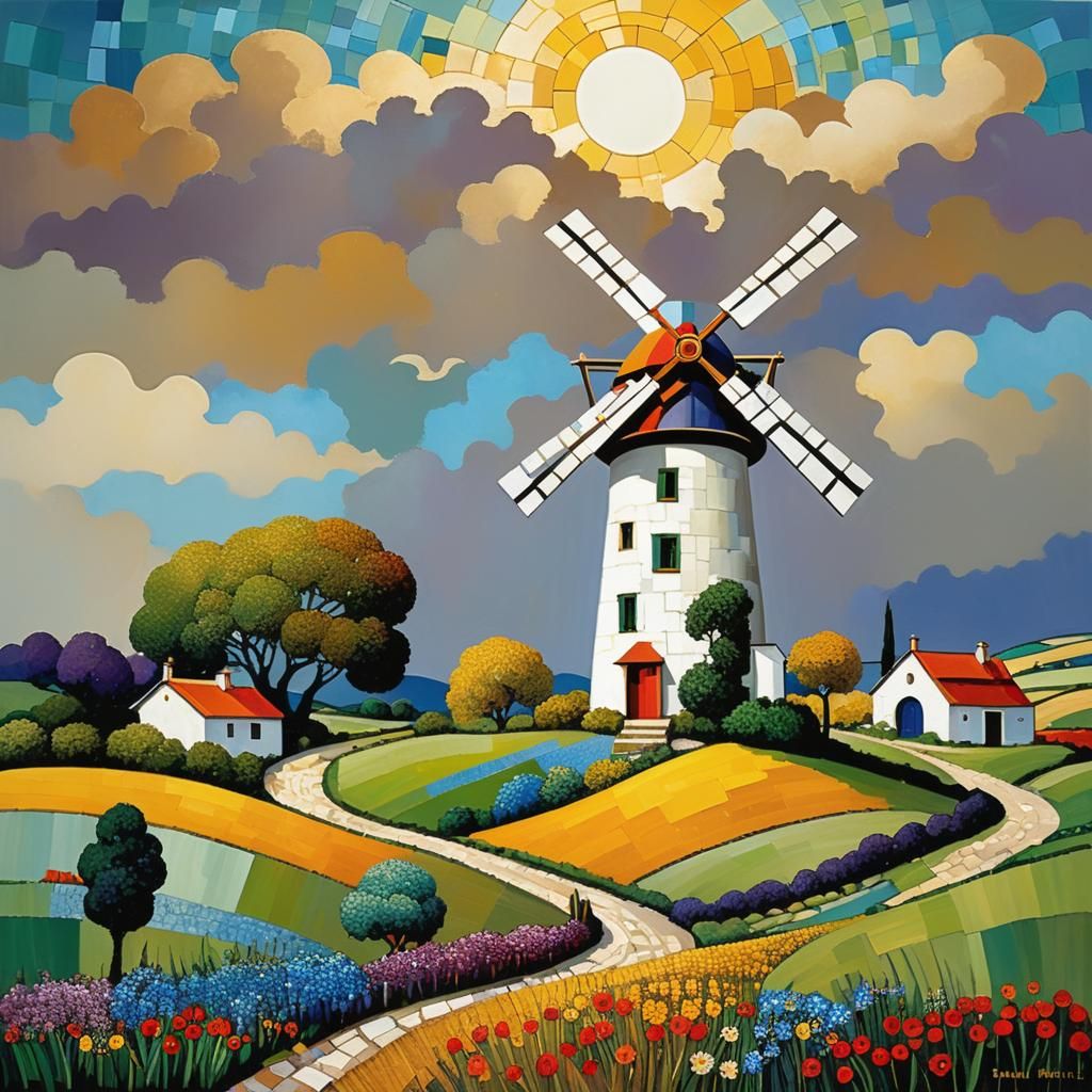Windmill in Mosaic Patchwork Style