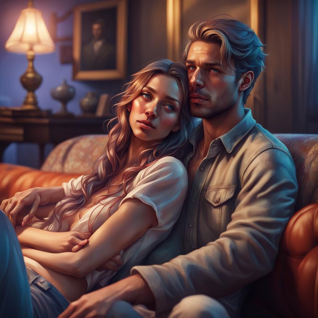 Detailed Portrait of Couple on Couch