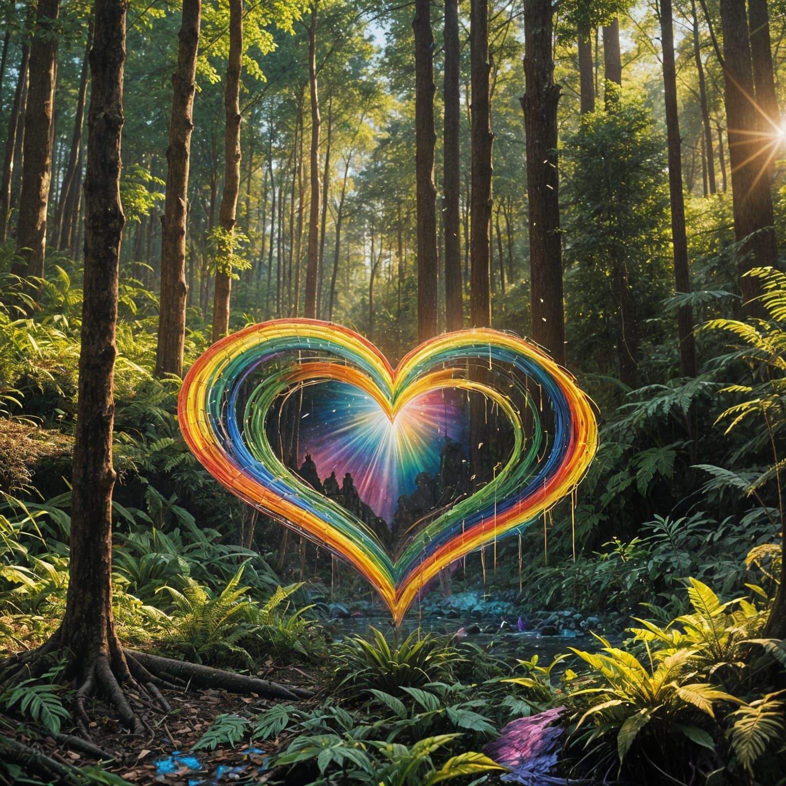 Rainbow Heart in Fantasy Forest: Graffiti Art Style
