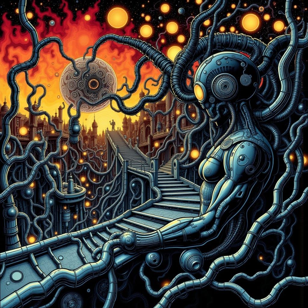 Surreal Landscape in Escher-Inspired Style