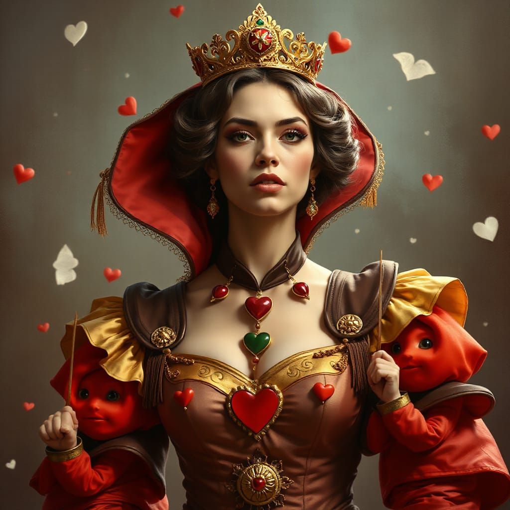 Realistic Queen of Hearts with Card Soldiers