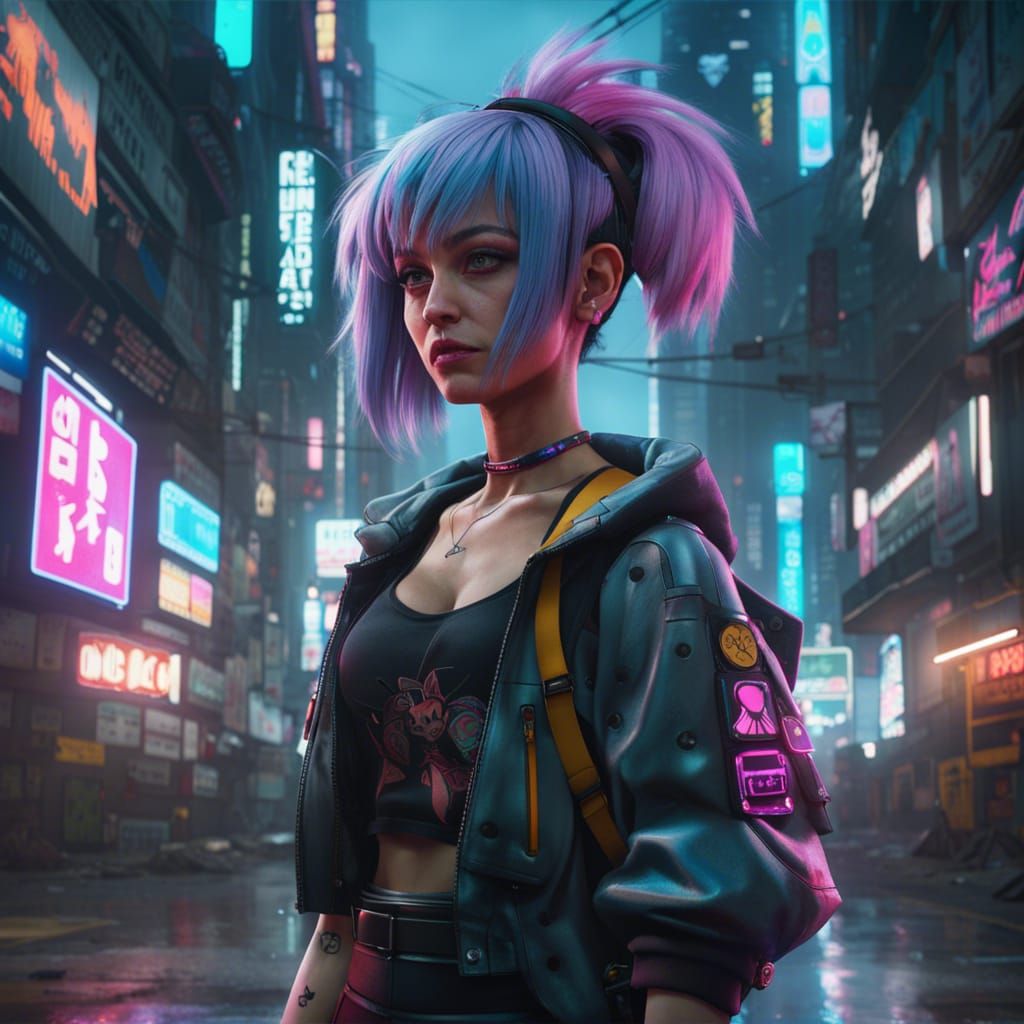 Bulma and Kuromi Strolling in Cyberpunk Style