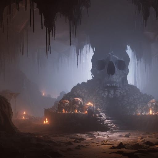 Skull Cave Concept Art in Dark Fantasy Style