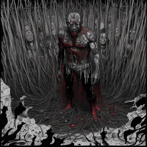 Abhorrent Horror Comic Scene in Red, Black, and White