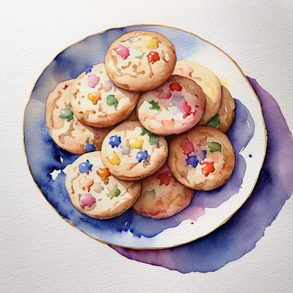 Whimsical Watercolour Cookies in a Dish