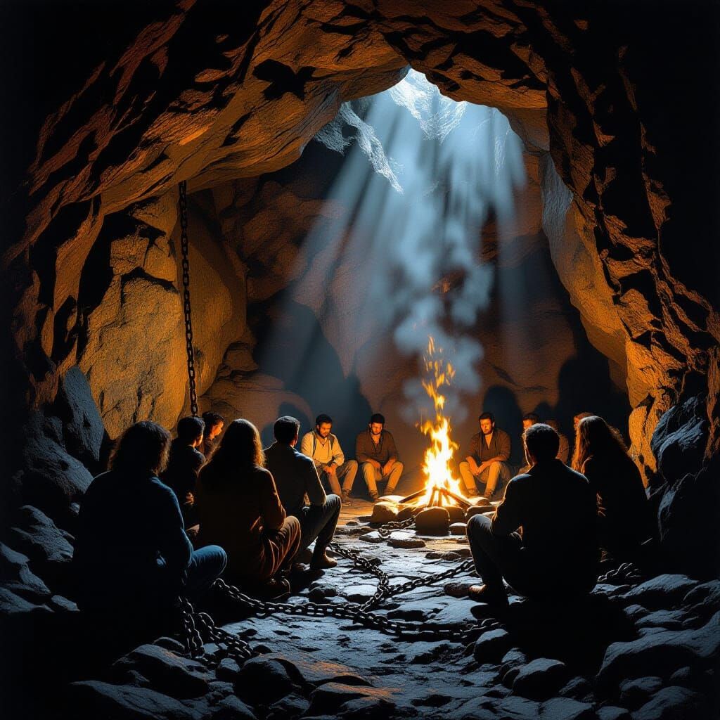 Plato's Cave Allegory: Modern People in Dramatic Chiaroscuro
