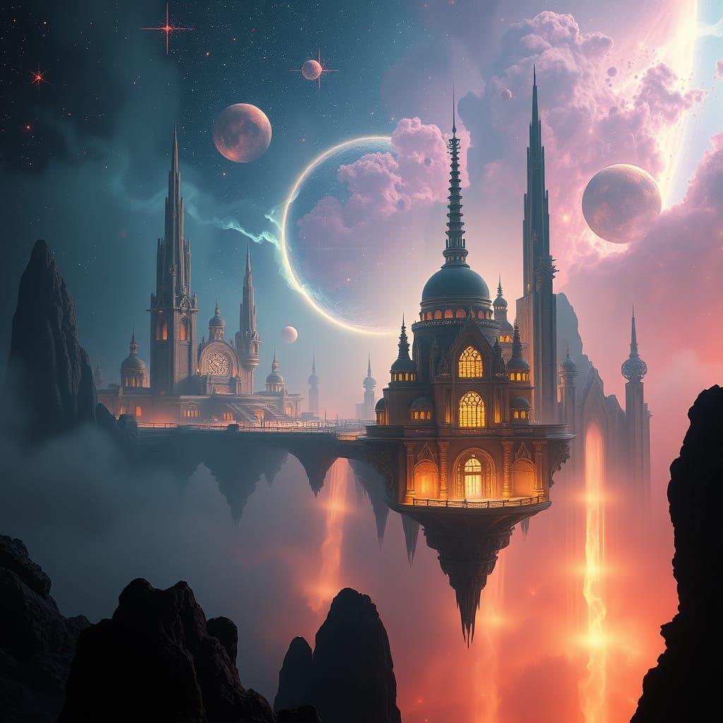 Spectral Art Deco City in Cosmic Nebula