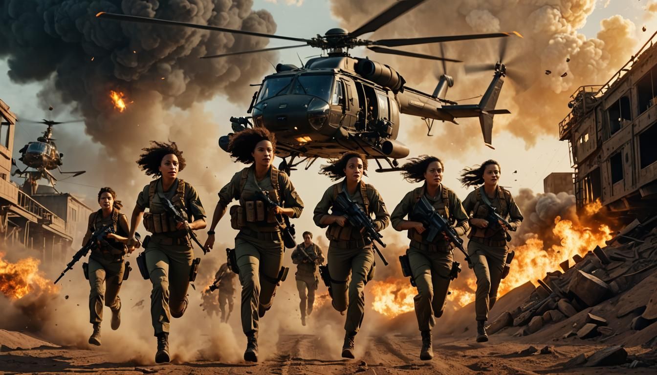 Elite Women's Combat Squad: Cinematic Digital Painting