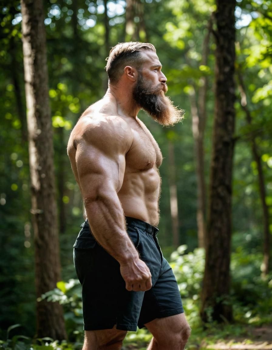 Serene Forest: Muscular Man in Balance with Nature