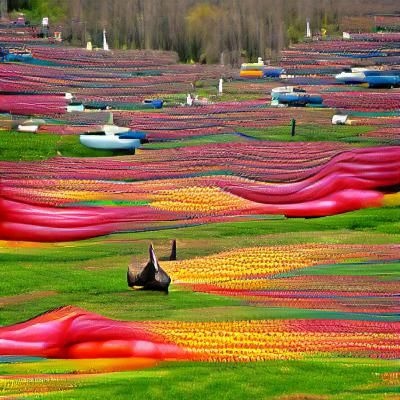 Colorful Tulips in a Vibrant Flower Field