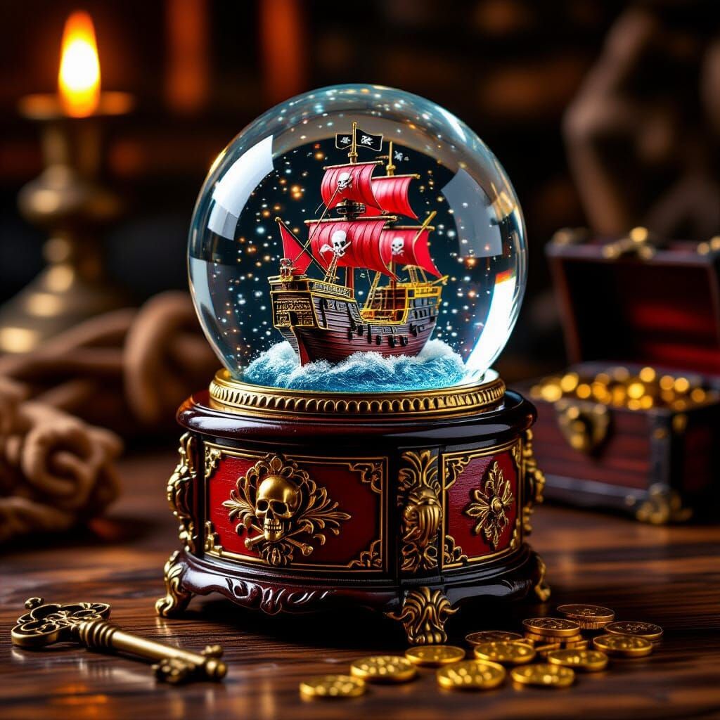 Pirate Music Box with Snow Globe Product Photo