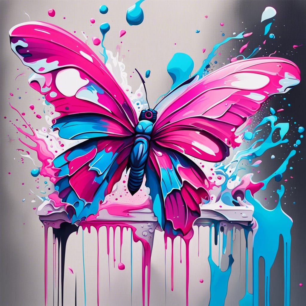 Colorful Butterfly Graffiti Art in Pink and Blue