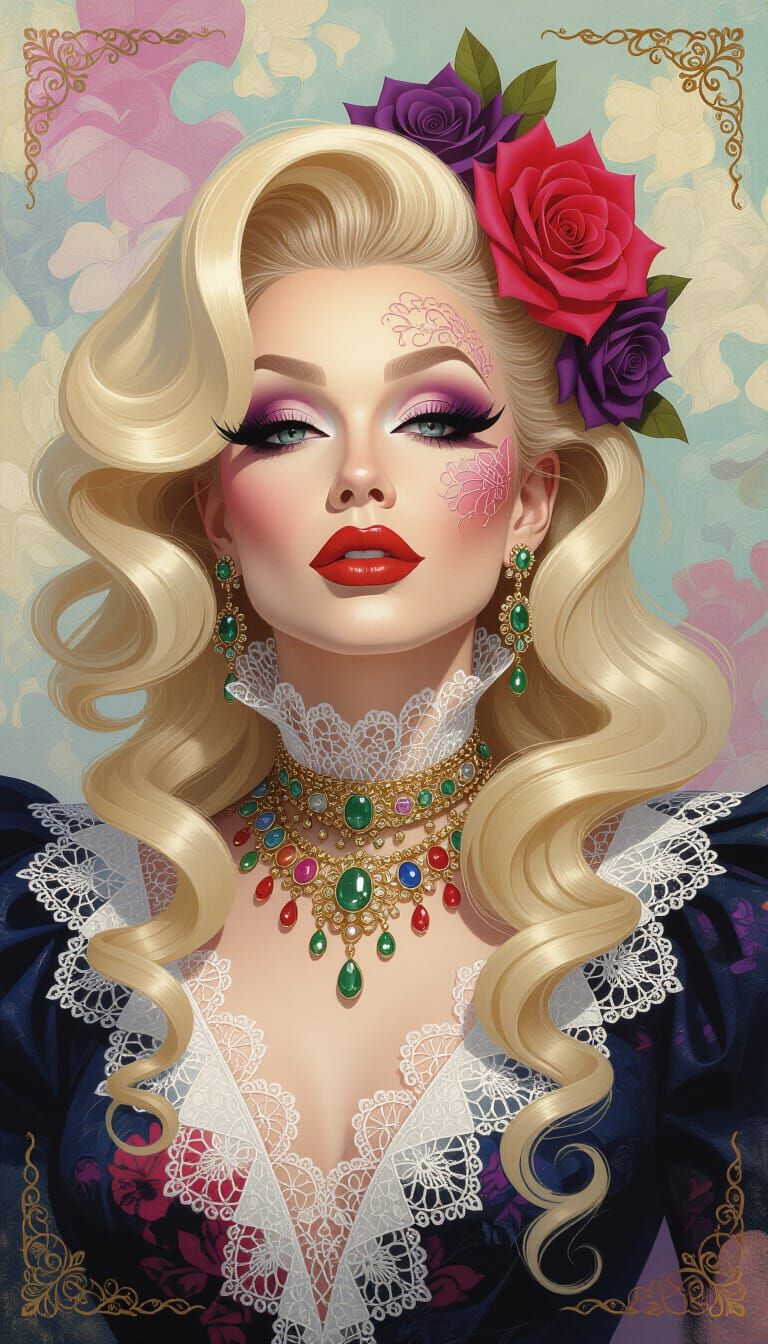 Masterpiece Portrait of a Drag Queen with Abstract Lace Feat...