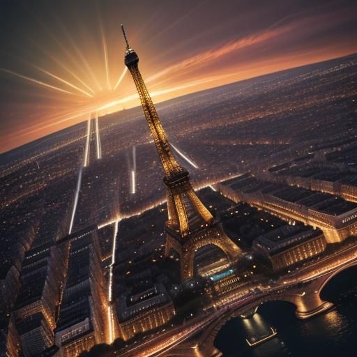 Shining Eiffel Tower in Hyper-Realistic Splash Art