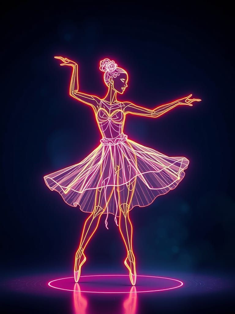 Neon Ballerina: 3D Wire-Frame Fantasy Concept Art