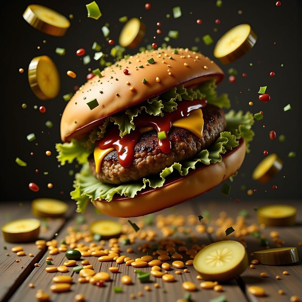 Surreal Hamburger Scene in Berkeley Breathed Style