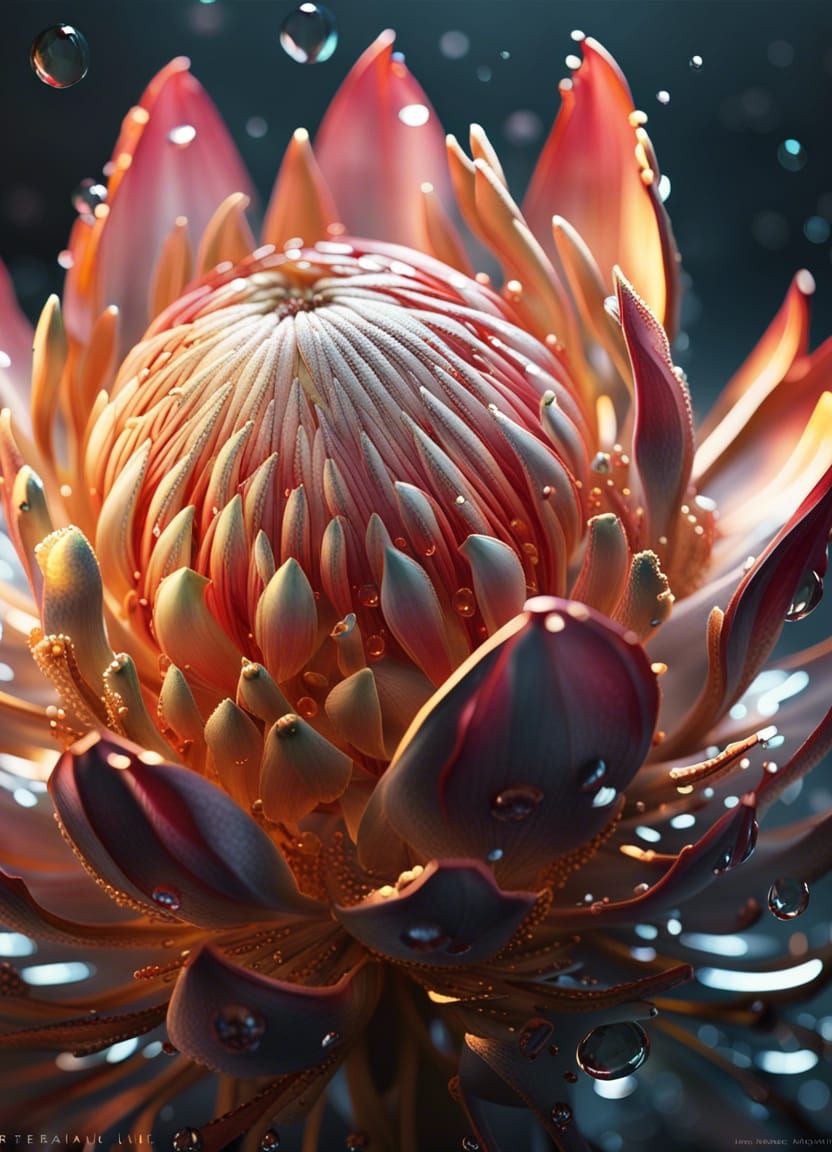 Glowing Protea with Transparent Petals in Macro