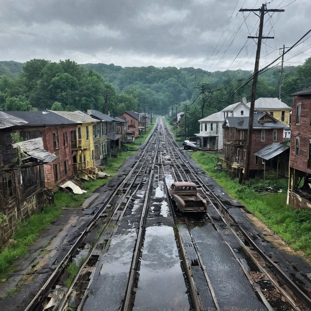 Winding Street in West Virginia Holler on Rainy Day