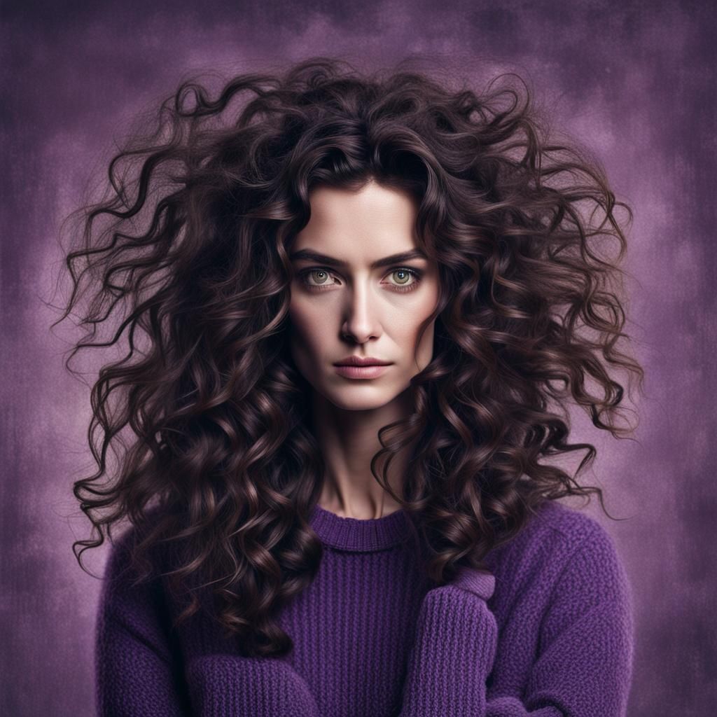 Beautiful Woman with Purple Sweater in Surreal Style