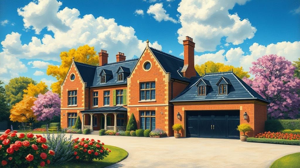 Elegant Chateau Amidst Vibrant Gardens in Monet Style