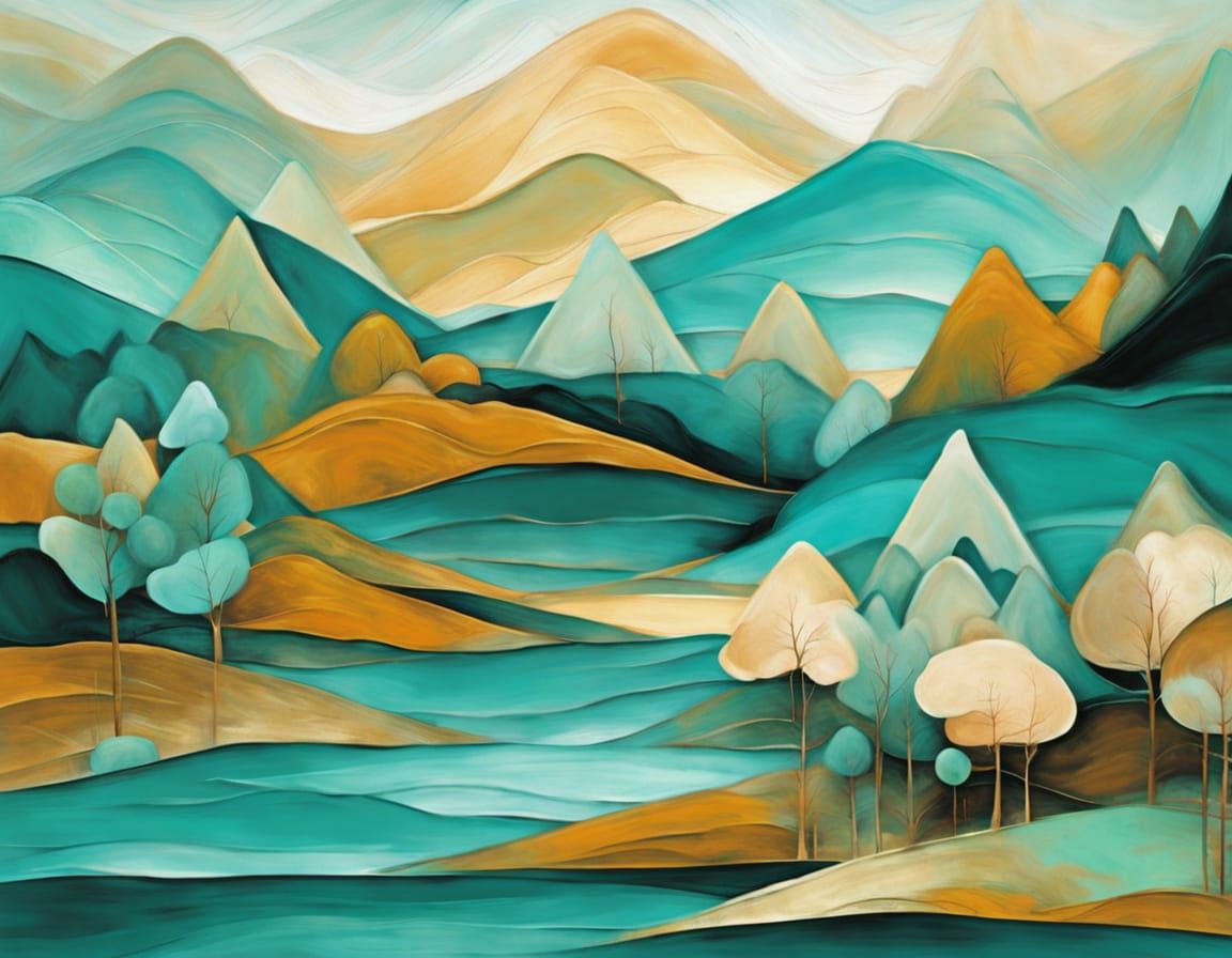 Abstract Landscape in Turquoise Palette