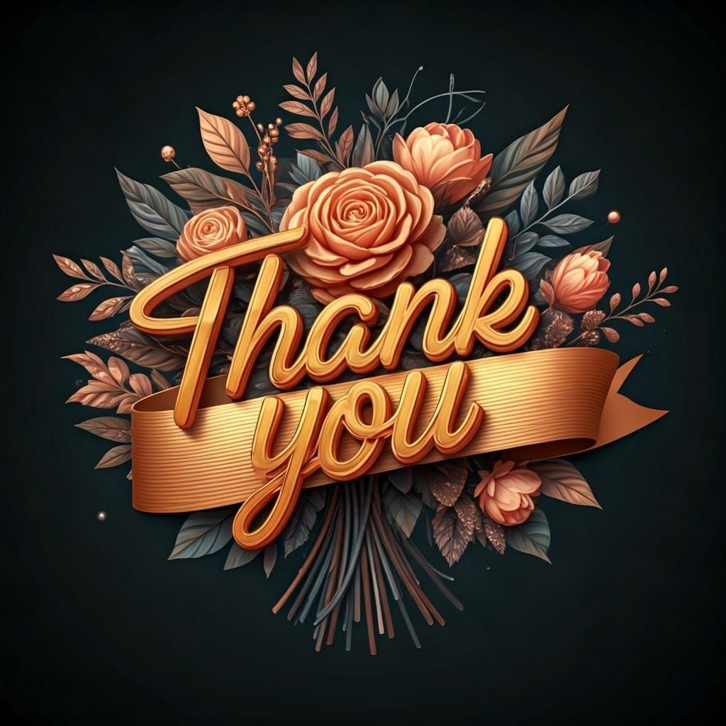 Metallic Thank You with Glittery Floral Bouquet