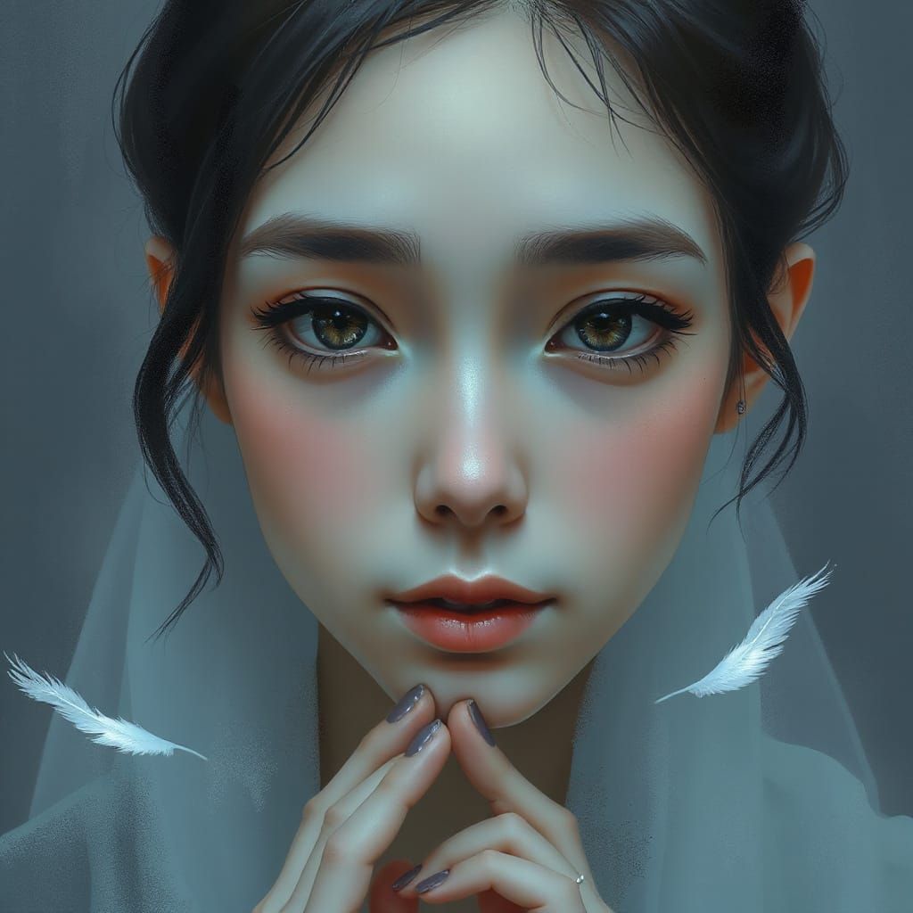 Mysterious Young Woman in Soft, Ethereal Atmosphere