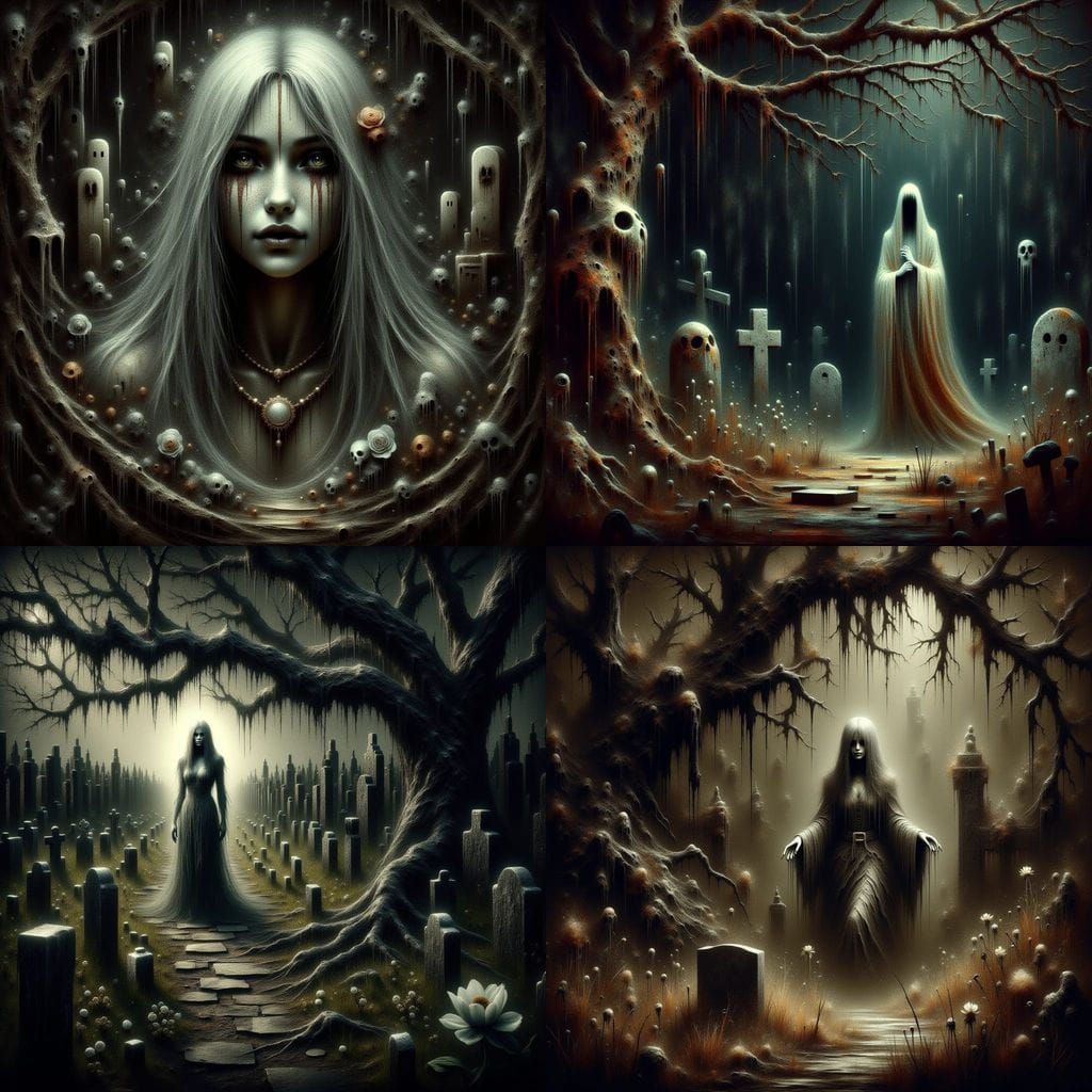 Woman in Graveyard: Detailed Matte Painting