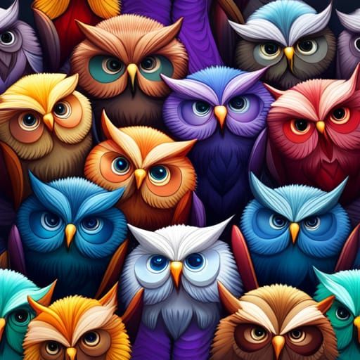 Colorful Owls and Stars Seamless Pattern