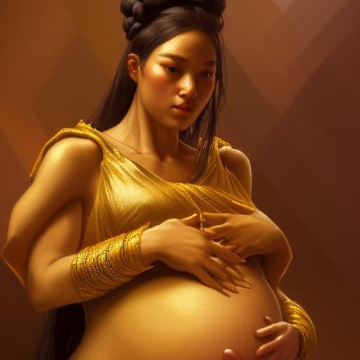 Golden Birth: Hyperdetailed Portrait in Art Nouveau Style