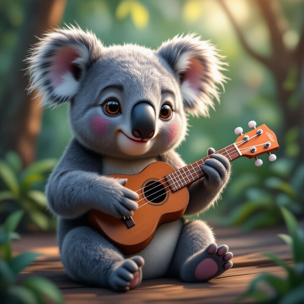 A cute koala playing the ukulele.