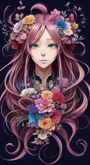 Beautiful Flower Lady in Anime Style
