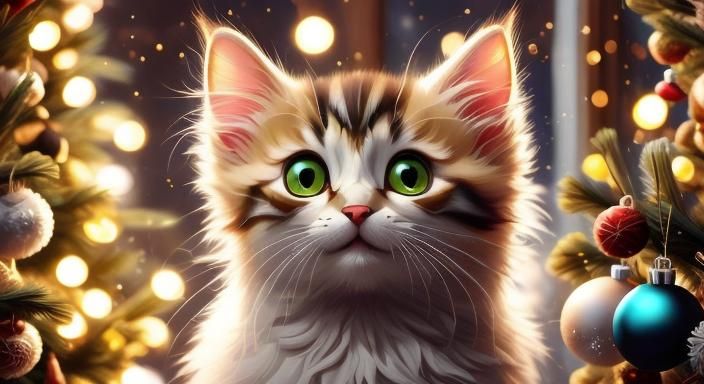 Christmas Kitten in Winter Wonderland Scene